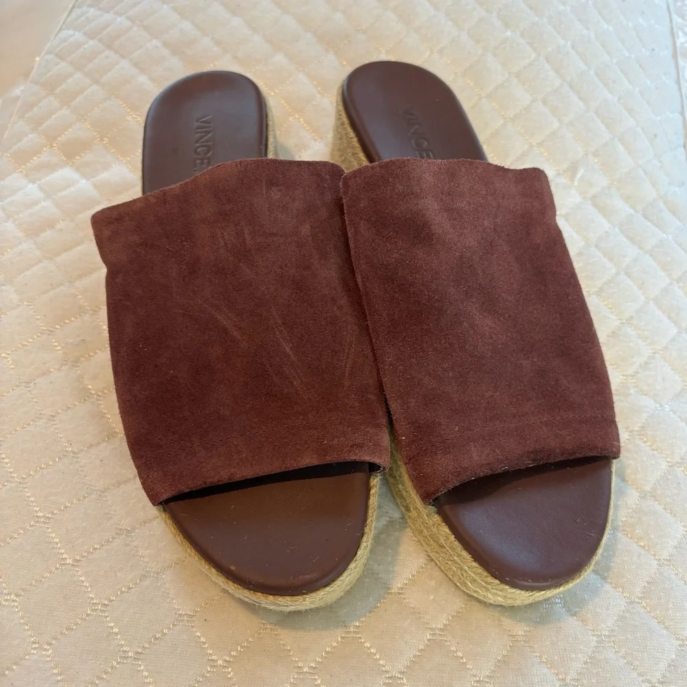 Vince Solana Espadrille Wine Color Suede Platform Slide Sandals Woman 8.5